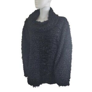 Westbound Womens Size 1 X Long Sleeve Turtleneck Black Silver Fuzzy Sweater 35